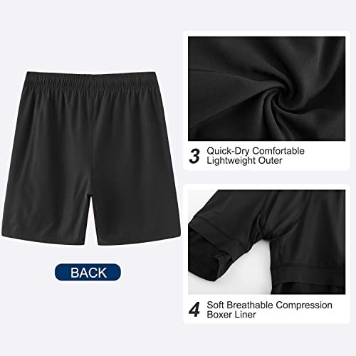 HODOSPORTS Mens Swimsuit Trunks 7" Quick-Dry Swim Shorts with Compression Liner and Zipper Pockets