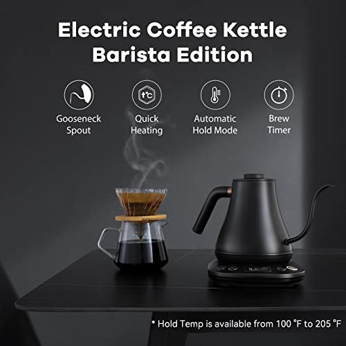 Mecity Electric Kettle Gooseneck Pour Over Kettle ±1℉ Temperature Control Quick Heating Water Boiler for Coffee & Tea & Formula Auto Shut Off Tea Kettle 1200 Watt, 0.8L, Matt Black, Barista Edition