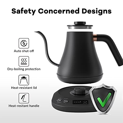 Mecity Electric Kettle Gooseneck Pour Over Kettle ±1℉ Temperature Control Quick Heating Water Boiler for Coffee & Tea & Formula Auto Shut Off Tea Kettle 1200 Watt, 0.8L, Matt Black, Barista Edition