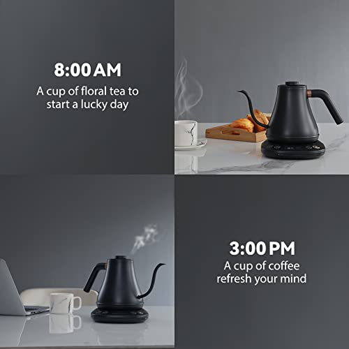 Mecity Electric Kettle Gooseneck Pour Over Kettle ±1℉ Temperature Control Quick Heating Water Boiler for Coffee & Tea & Formula Auto Shut Off Tea Kettle 1200 Watt, 0.8L, Matt Black, Barista Edition