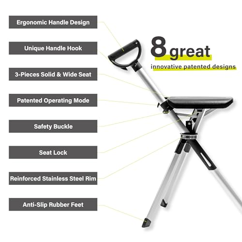 Ta-Da Chair Series 2- Portable Walking Stick, Cane with Seat, Foldable Chair, Hiking Stick, for Camping, Hiking, Lightweight Aluminum, Easy Carry, Anti-Slip