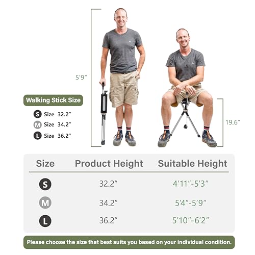 Ta-Da Chair Series 2- Portable Walking Stick, Cane with Seat, Foldable Chair, Hiking Stick, for Camping, Hiking, Lightweight Aluminum, Easy Carry, Anti-Slip