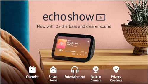 Certified Refurbished Echo Show 5 (3rd Gen, 2023 release) | Smart display with 2x the bass and clearer sound | Charcoal