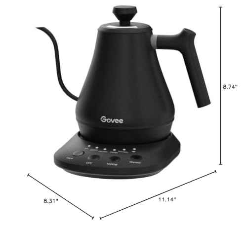 Govee Smart Electric Kettle, WiFi Variable Temperature Gooseneck Pour Over Kettle and Tea Kettle, Alexa Control, 1200W Quick Heating, 100% Stainless Steel, 0.8L, Matte Black