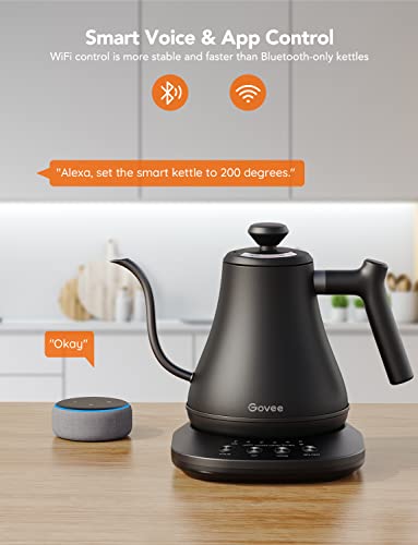 Govee Smart Electric Kettle, WiFi Variable Temperature Gooseneck Pour Over Kettle and Tea Kettle, Alexa Control, 1200W Quick Heating, 100% Stainless Steel, 0.8L, Matte Black