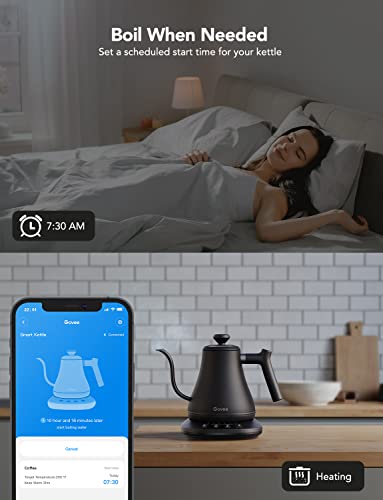 Govee Smart Electric Kettle, WiFi Variable Temperature Gooseneck Pour Over Kettle and Tea Kettle, Alexa Control, 1200W Quick Heating, 100% Stainless Steel, 0.8L, Matte Black