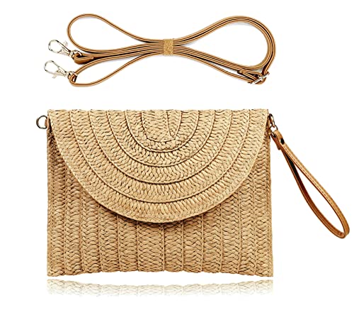 COOKOOKY Straw Clutch Handbag Summer Beach Straw Purse for Women woven Envelope Bag