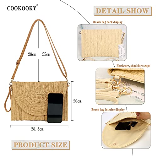 COOKOOKY Straw Clutch Handbag Summer Beach Straw Purse for Women woven Envelope Bag