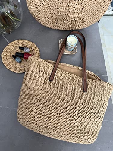 YXILEE Straw Bags For Women | M Size Travel Straw Totes Bag Woven Summer Handmade Shoulder Bag Handbag