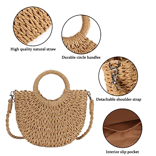 Womens Straw Beach Bag Woven Crossbody Shoulder Bags Top Handle Satchel Handbag Purse for Summer