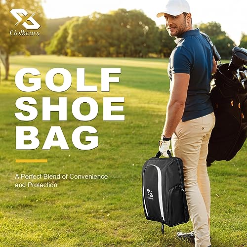 Golf Shoe Bag for Travel Zippered Sport Shoe Carrier Bags with Side Accessory Pockets for Socks, Tees, Golf Balls（Black）