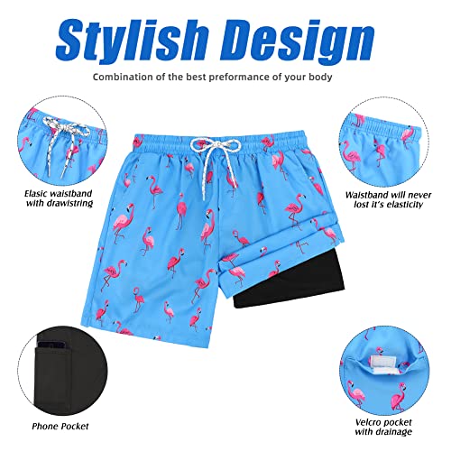 American Trends Men's Swim Trunks Board Shorts Quick Dry Mens Swimming Trunks with Compression Liner