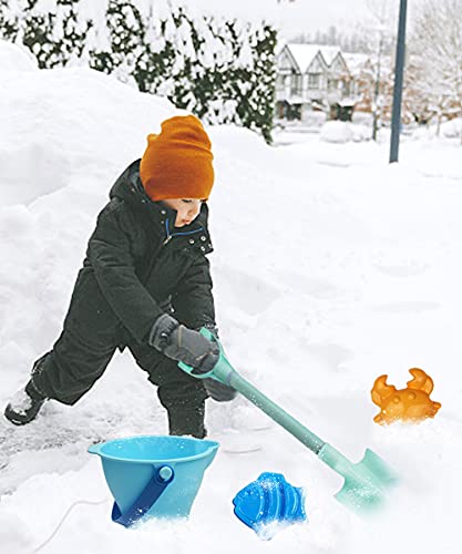 IOKUKI Long Shovels Sand Toys Set with Mesh Bag Including Dump Truck, Beach Buckets, Shovels, Rakes, Molds, Outdoor Beach Toys Tool Kit for Kids, Toddlers, Boys and Girls (15 PCS) Age 3+