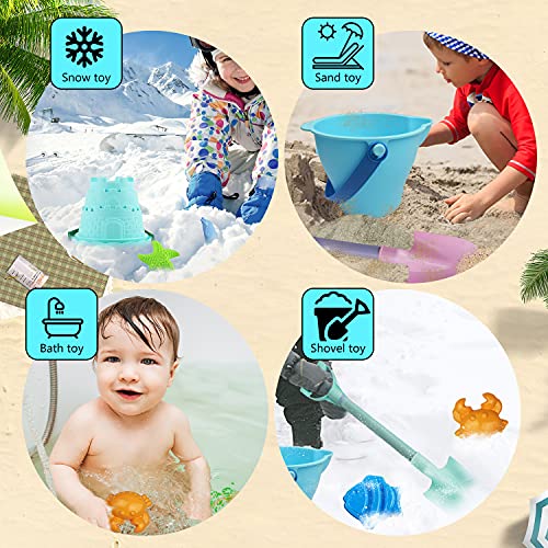 IOKUKI Long Shovels Sand Toys Set with Mesh Bag Including Dump Truck, Beach Buckets, Shovels, Rakes, Molds, Outdoor Beach Toys Tool Kit for Kids, Toddlers, Boys and Girls (15 PCS) Age 3+