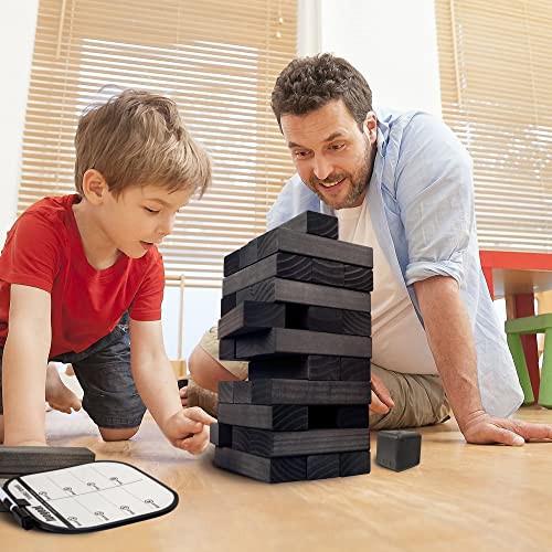 Juegoal 54 Pieces Giant Tumble Tower Blocks Game Giant Wood Stacking Game with 1 Dice Set, Gameboard, Canvas Bag for Adult, Kids, Family, Grey