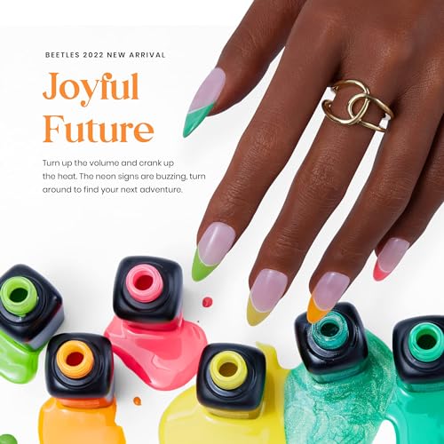 Beetles Neon Gel Nail Polish Kit- 6 Summer Colors Neon Green Hot Pink Coral Glitter Green Gel Polish Set, Trendy Nail Art Soak Off Uv Nail Color Gel DIY Manicure Home Gifts for Women