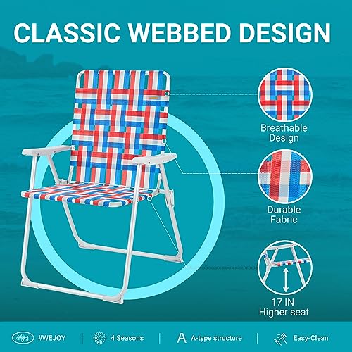 #WEJOY Folding Webbed Lawn Beach Chair - Oversized 17-in High Beach Chair for Adults Heavy Duty,Aluminum High Seat Camping Chair for Outdoor Garden Park Backyard