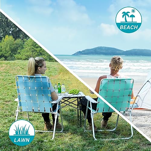 #WEJOY Folding Webbed Lawn Beach Chair - Oversized 17-in High Beach Chair for Adults Heavy Duty,Aluminum High Seat Camping Chair for Outdoor Garden Park Backyard