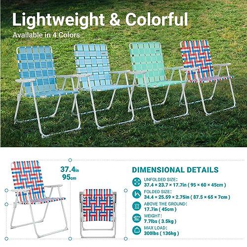 #WEJOY Folding Webbed Lawn Beach Chair - Oversized 17-in High Beach Chair for Adults Heavy Duty,Aluminum High Seat Camping Chair for Outdoor Garden Park Backyard