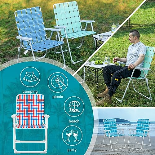 #WEJOY Folding Webbed Lawn Beach Chair - Oversized 17-in High Beach Chair for Adults Heavy Duty,Aluminum High Seat Camping Chair for Outdoor Garden Park Backyard