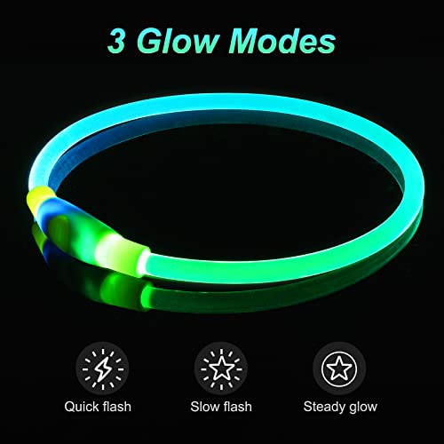 Light Up Dog Collars, Multi-Color USB Rechargeable Dlitk LED Dog Collar 1 Count, TPU Cuttable Size Glow Collar for Dogs, Dog Collar Light, Please Do Not Use Fast Charging (Green+Blue)