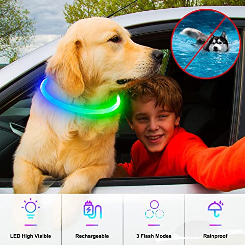 Light Up Dog Collars, Multi-Color USB Rechargeable Dlitk LED Dog Collar 1 Count, TPU Cuttable Size Glow Collar for Dogs, Dog Collar Light, Please Do Not Use Fast Charging (Green+Blue)