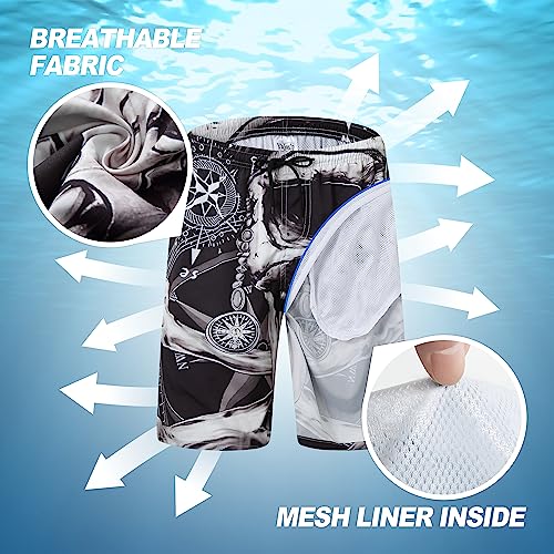 Mens Swim Trunks Quick Dry Board Shorts with Mesh Lining, Breathable Fit Beach Shorts Swimwear Bathing Suits