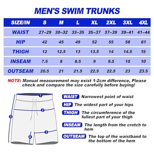 Mens Swim Trunks Quick Dry Board Shorts with Mesh Lining, Breathable Fit Beach Shorts Swimwear Bathing Suits