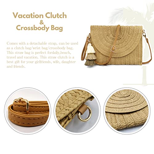 Straw Clutch Purse Women Crossbody Bag Summer Beach Shoulder Bags Envelope Wallet Handbags