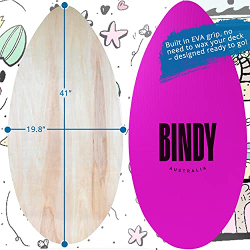 BINDY Australia Skimboard for Beach Kids with Storage Travel Bag - 41” Beginner to Intermediate Wooden Skim Board - Kids Beach Skim Boards for Beginners Durable, Lightweight Wood Body Board with EVA Grip Pad