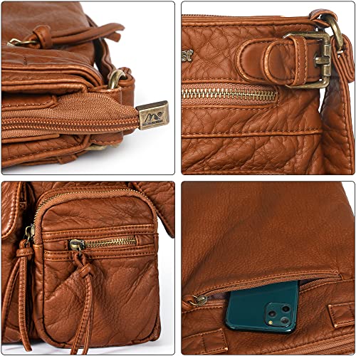 Montana West Crossbody Bag for Women Soft Washed Leather Multi Pocket Shoulder Purses