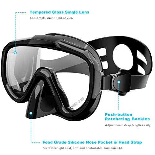 Snorkel Set, Zipoute Snorkel Dry Top Snorkeling Gear for Adults, Panoramic Anti-Leak and Anti-Fog Tempered Glass Lens, Adults Adjustable Snorkeling Set, Scuba Diving Swimming Training Snorkel Kit