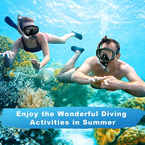 Snorkel Set, Zipoute Snorkel Dry Top Snorkeling Gear for Adults, Panoramic Anti-Leak and Anti-Fog Tempered Glass Lens, Adults Adjustable Snorkeling Set, Scuba Diving Swimming Training Snorkel Kit