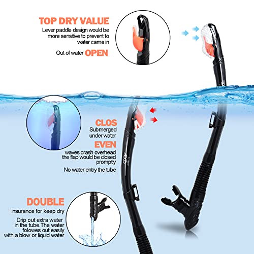 Snorkel Set Pano 3 Window Adult Snorkeling Gear, Professional Snorkel Goggles Anti-Fog Diving Mask, Anti-Leak Swim Mask and Dry Top Snorkel for Diving, Snorkeling, Swimming