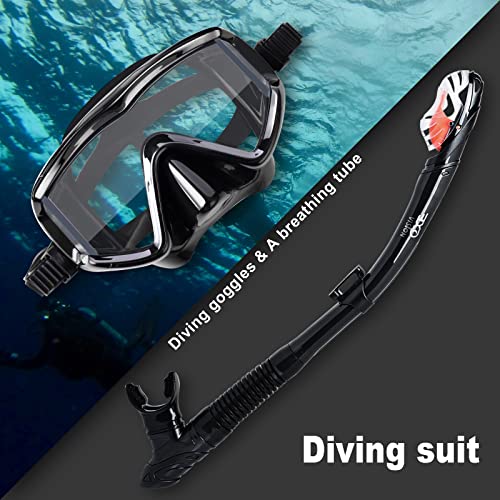 Snorkel Set Pano 3 Window Adult Snorkeling Gear, Professional Snorkel Goggles Anti-Fog Diving Mask, Anti-Leak Swim Mask and Dry Top Snorkel for Diving, Snorkeling, Swimming