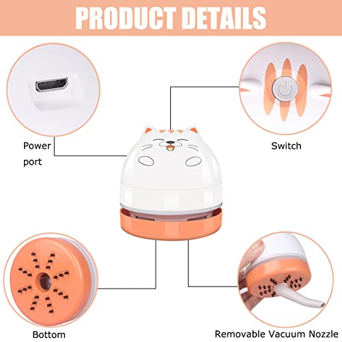 YUNYILAN Mini Desktop Vacuum Cleaner, Portable USB Vacuum Cleaner for Desk Mini Cute Cartoon Desktop Vacuum for Cleaning Eraser Crumbs, Dust, Crumbs, Computer, Keyboard and Car (White Orange)