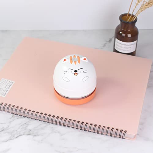 YUNYILAN Mini Desktop Vacuum Cleaner, Portable USB Vacuum Cleaner for Desk Mini Cute Cartoon Desktop Vacuum for Cleaning Eraser Crumbs, Dust, Crumbs, Computer, Keyboard and Car (White Orange)