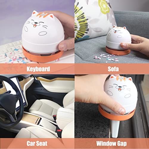 YUNYILAN Mini Desktop Vacuum Cleaner, Portable USB Vacuum Cleaner for Desk Mini Cute Cartoon Desktop Vacuum for Cleaning Eraser Crumbs, Dust, Crumbs, Computer, Keyboard and Car (White Orange)