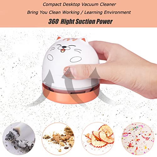 YUNYILAN Mini Desktop Vacuum Cleaner, Portable USB Vacuum Cleaner for Desk Mini Cute Cartoon Desktop Vacuum for Cleaning Eraser Crumbs, Dust, Crumbs, Computer, Keyboard and Car (White Orange)