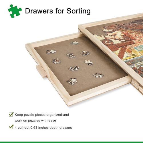 ALL4JIG 1500 Piece Rotating Puzzle Board with Drawers and Cover,26"x35"Portable Wooden Jigsaw Puzzle Table for Adults Portable,Lazy Susan Spinning Puzzle Boards Birthday Gift for mom