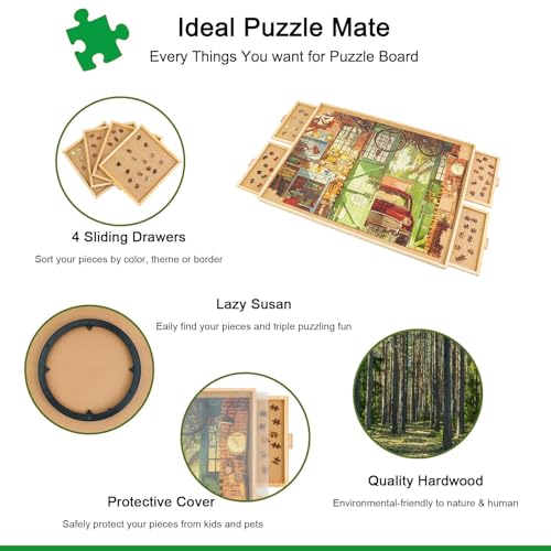 ALL4JIG 1500 Piece Rotating Puzzle Board with Drawers and Cover,26"x35"Portable Wooden Jigsaw Puzzle Table for Adults Portable,Lazy Susan Spinning Puzzle Boards Birthday Gift for mom