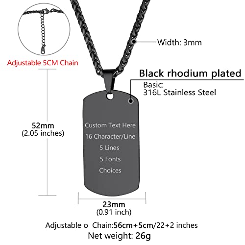 Mens Custom Dog Tag Pendant with Chain Personalized Engraving Necklaces Gifts for Men Dad Son Lover Husband friend Him Christmas