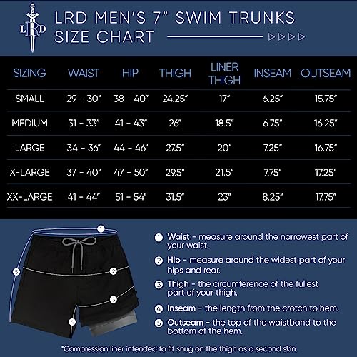 LRD Men's Swim Trunks with Compression Liner 7 Inch Inseam Quick Dry Swim Shorts