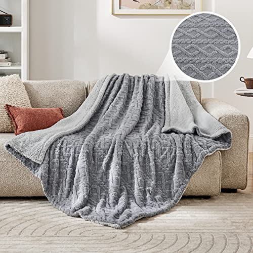 Bedsure Sherpa Throw Blanket for Couch - Soft Fuzzy Cozy Blanket for Women, Fleece Plush Thick Warm Blanket Gift for Winter, Grey, 50x60 Inches