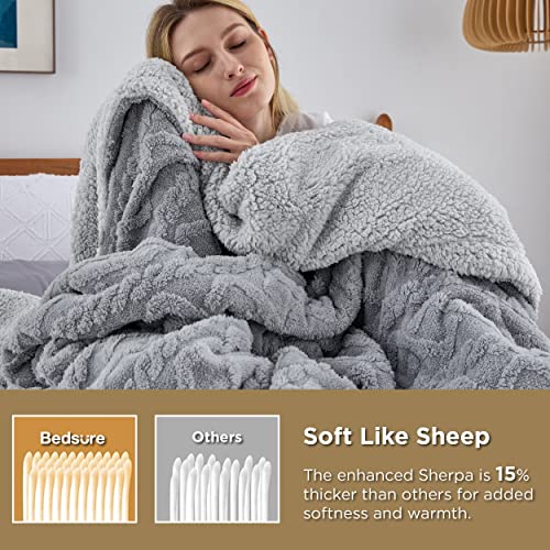 Bedsure Sherpa Throw Blanket for Couch - Soft Fuzzy Cozy Blanket for Women, Fleece Plush Thick Warm Blanket Gift for Winter, Grey, 50x60 Inches