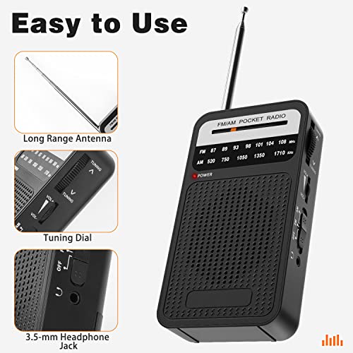 Portable Radio AM FM, Goodes Transistor Radio with Loud Speaker, Headphone Jack, 2AA Battery Operated Radio for Long Range Reception, Pocket Radio for Indoor, Outdoor and Emergency Use