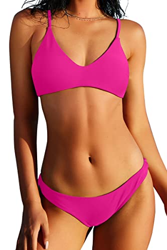 ZAFUL Women's Solid Spaghetti Strap Bralette Bikini Set Two Piece Swimsuit