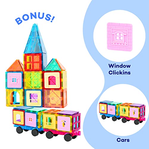 Anbalulu Magnetic Tiles, 100PCS Magnetic Blocks for Kids, Magnet Building Set with 2 Cars, Construction Building Set,STEM Sensory Educational Toys Gift for Toddlers Kids 3 4 5 6 7 8 9 Year Old