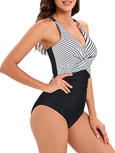 American Trends Swimsuit Women One Piece Tummy Control Bathing Suit for Women Modest V Neck Swimwear