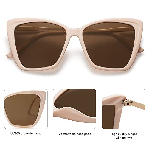 SOJOS Trendy Polarized Sunglasses For Women Retro Womens Oversized Square Cat Eye Sun Glasses UV Protection SJ2206